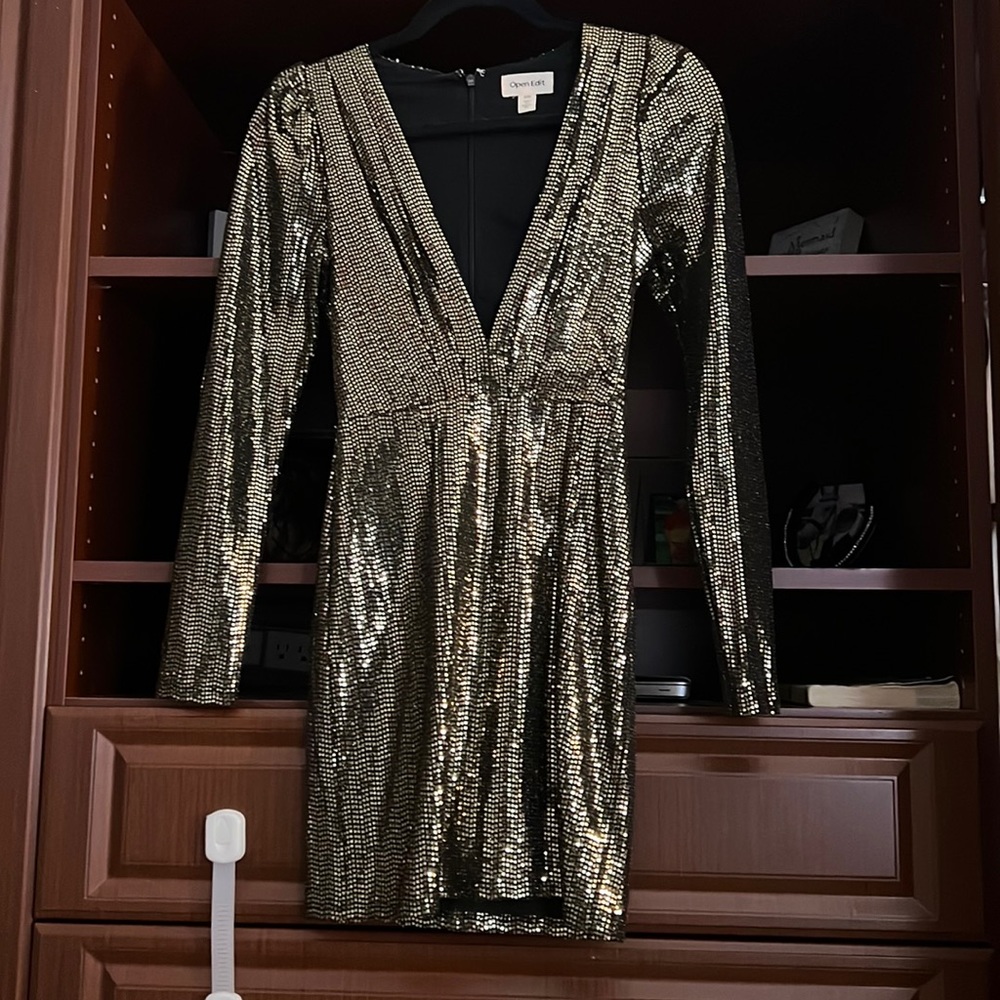Gold plunge dress